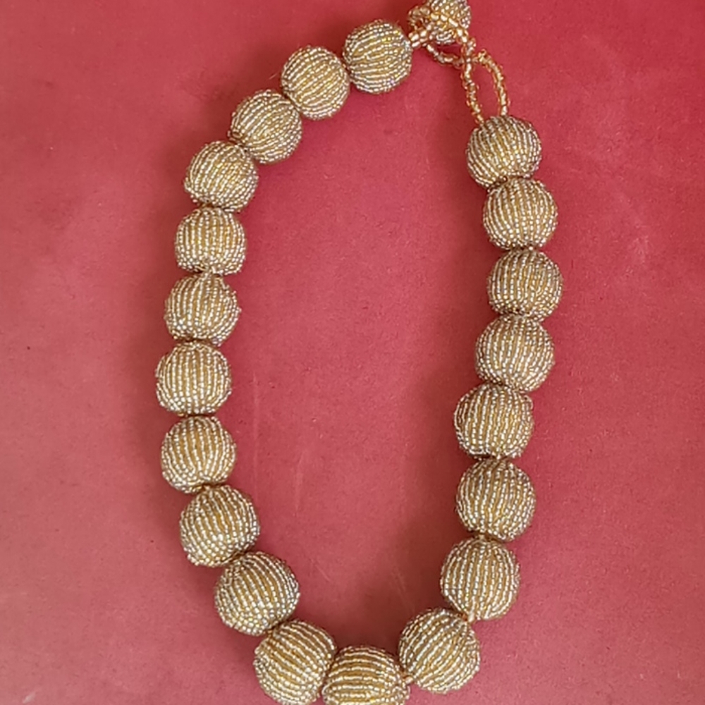 Vintage gold silk thread ball necklace